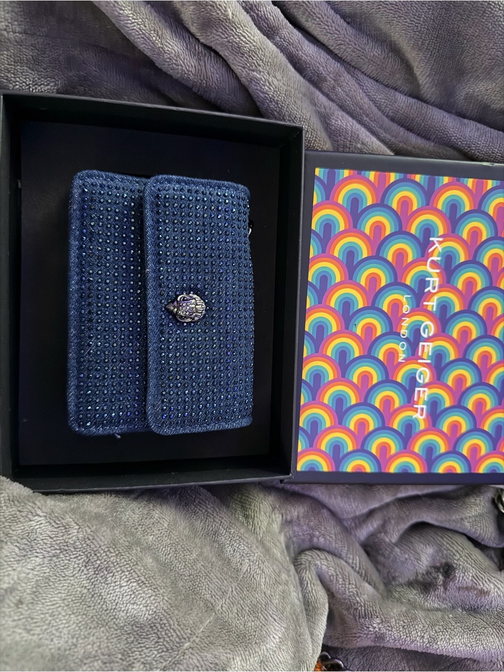 Kurt Geiger Navy Beaded Evening Clutch with Crystal Clasp